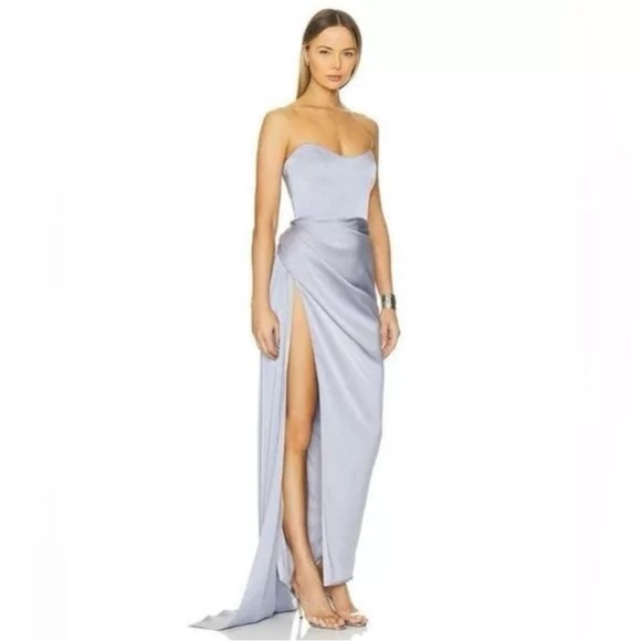 Katie May Strapless Satin Bita Gown In A Powder Blue Celestial Blue Size Large - Picture 5 of 7